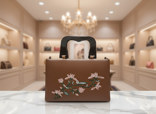 Floral Embroidered Top Handle Bag