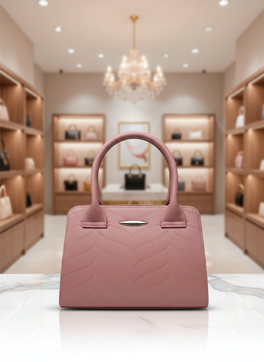 Blush Chevron Top Handle Handbag